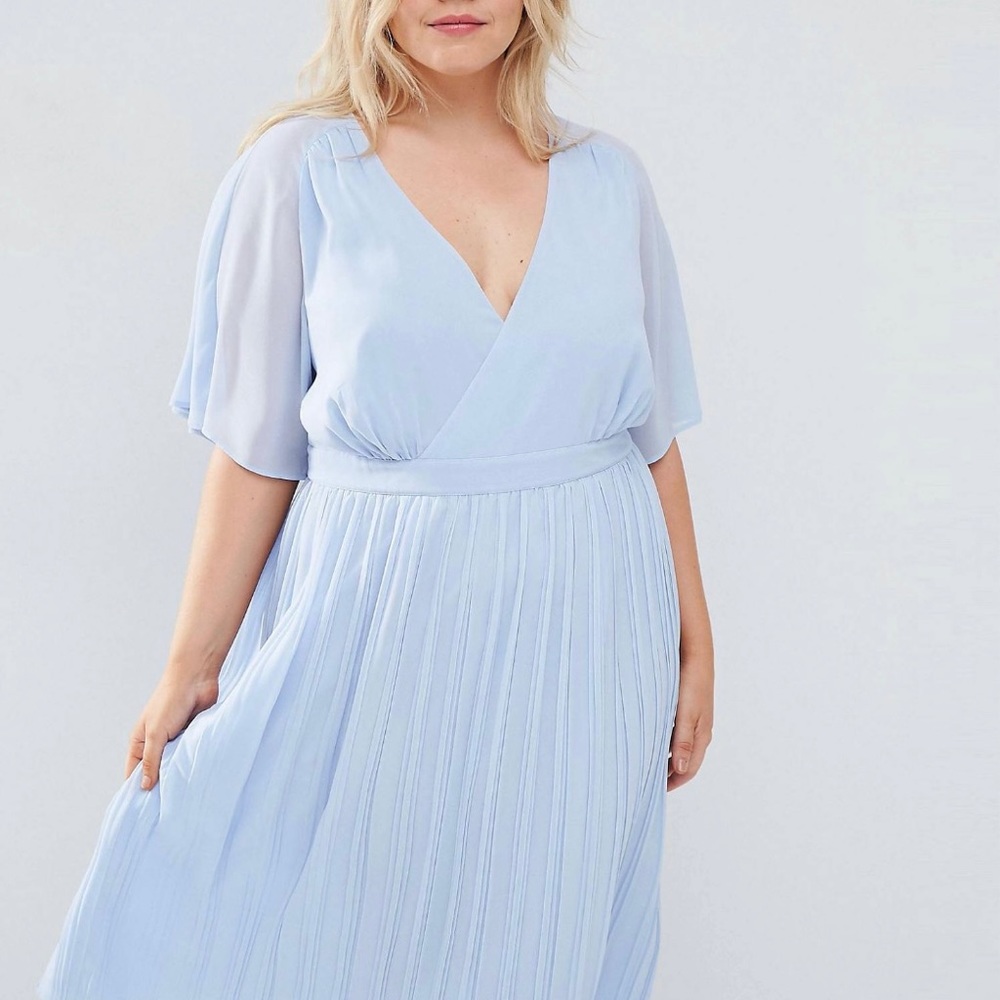Cape Wrap Midi Dress with Pleated Skirt